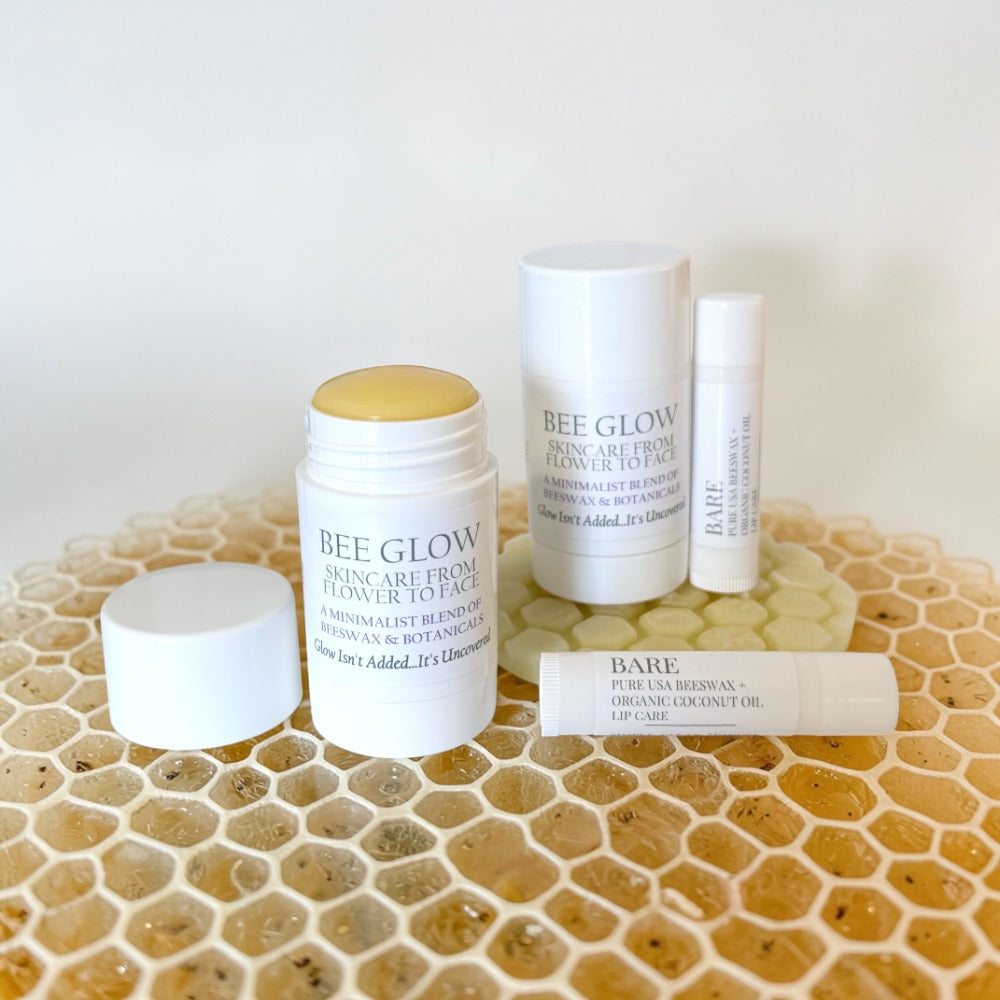 Bee Glow Natural Beeswax & Botanical Face Balm and BARE Natural Lip Care Hydration