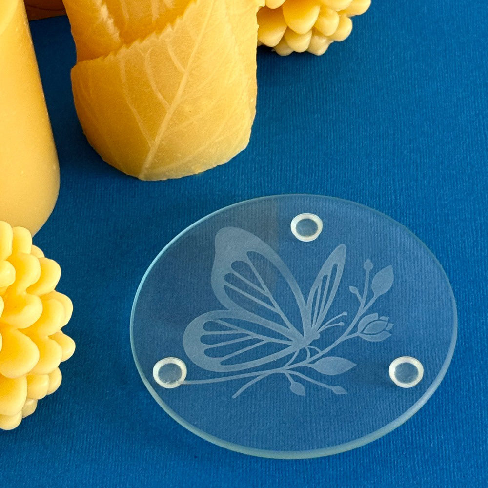 Hand Etched Glass Candle Plate - Minimal Design   Hand-etched