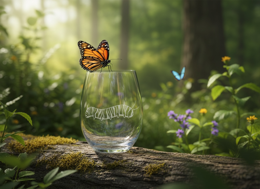Hand Etched Wine Glass - Botanical Minimal Designs - Hand-etched Glass Gift