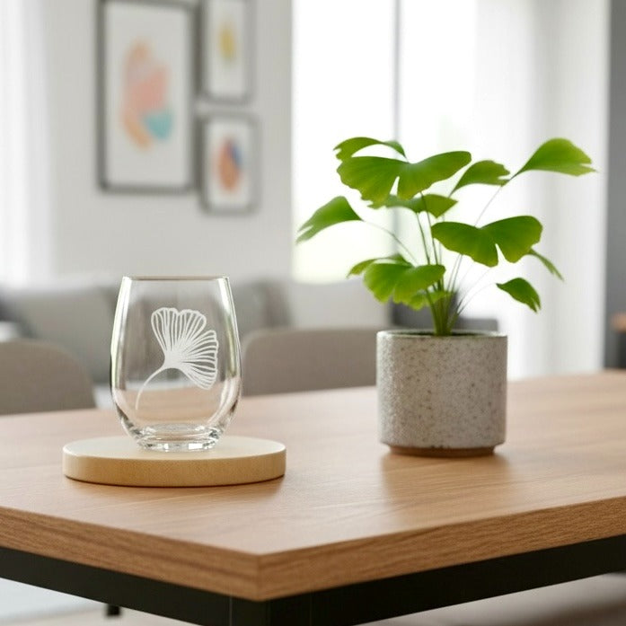 Hand Etched Wine Glass - Botanical Minimal Designs - Hand-etched Glass Gift