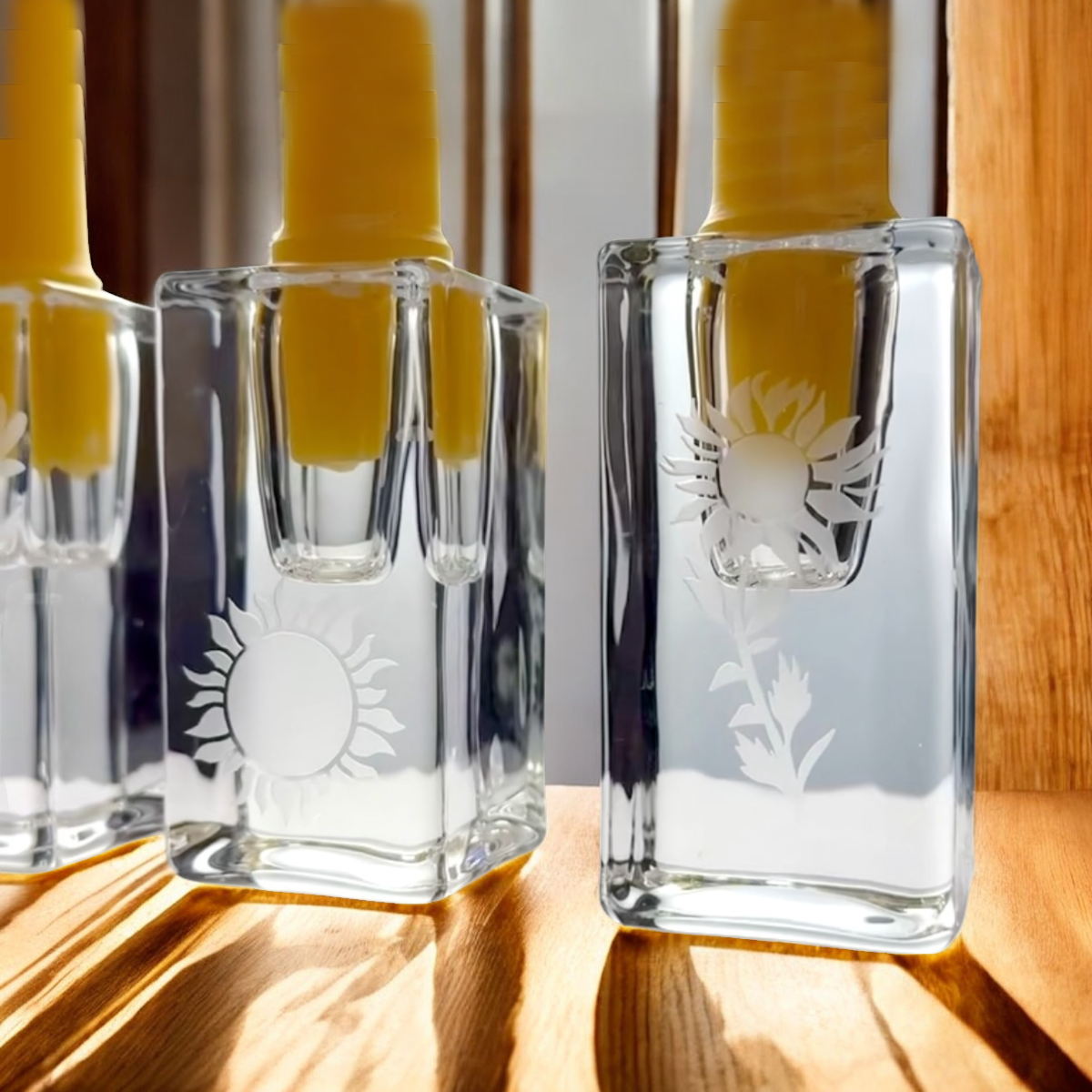 Hand Etched Taper Candleholders - Botanical Minimal Design   Hand-etched Home Decor