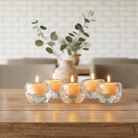 Faceted Tea Light Candleholder with Beeswax Tea Light