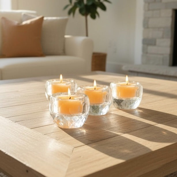 Faceted Tea Light Candleholder with Beeswax Tea Light