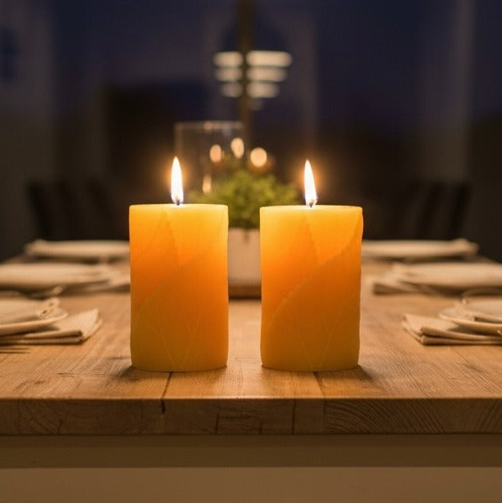 Beeswax Leaf Embossed Pillar Candles | Natural Hand-poured 100% Pure USA Beeswax - Eco-Friendly Gift