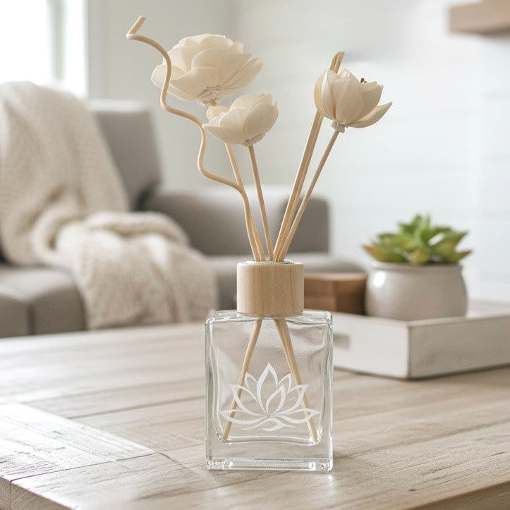 Etched Glass Reed Diffuser - Calming Designs- Essential oils - Natural Home Aromatherapy Gift