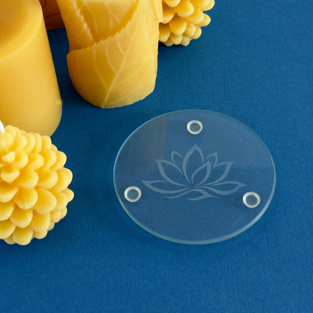Hand Etched Glass Candle Plate - Minimal Design   Hand-etched