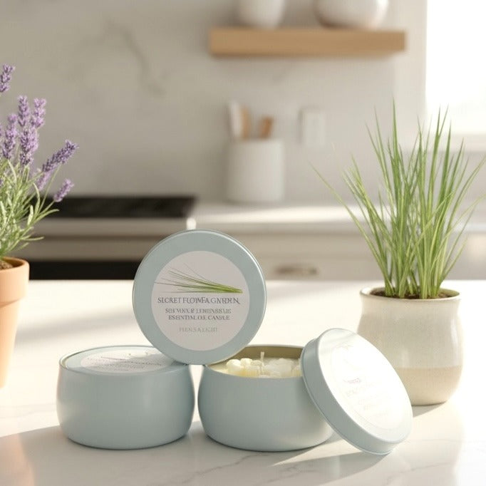 Soy Wax Petite Secret Flower Garden Candle - Handmade Botanical Gift - Lavender or Lemongrass Essential oils