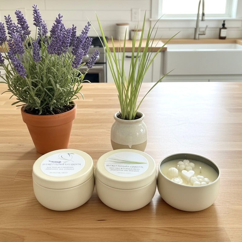 Soy Wax Petite Secret Flower Garden Candle - Handmade Botanical Gift - Lavender or Lemongrass Essential oils