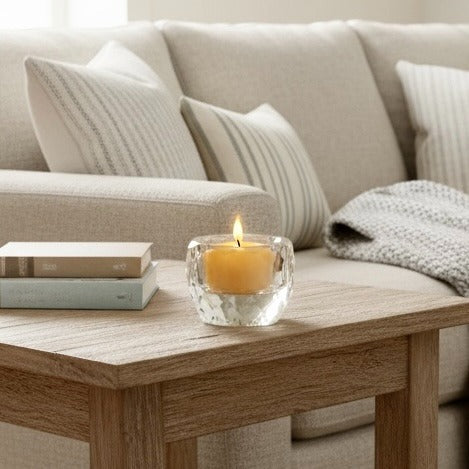Faceted Tea Light Candleholder with Beeswax Tea Light
