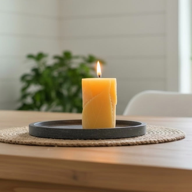 Beeswax Leaf Embossed Pillar Candles | Natural Hand-poured 100% Pure USA Beeswax - Eco-Friendly Gift