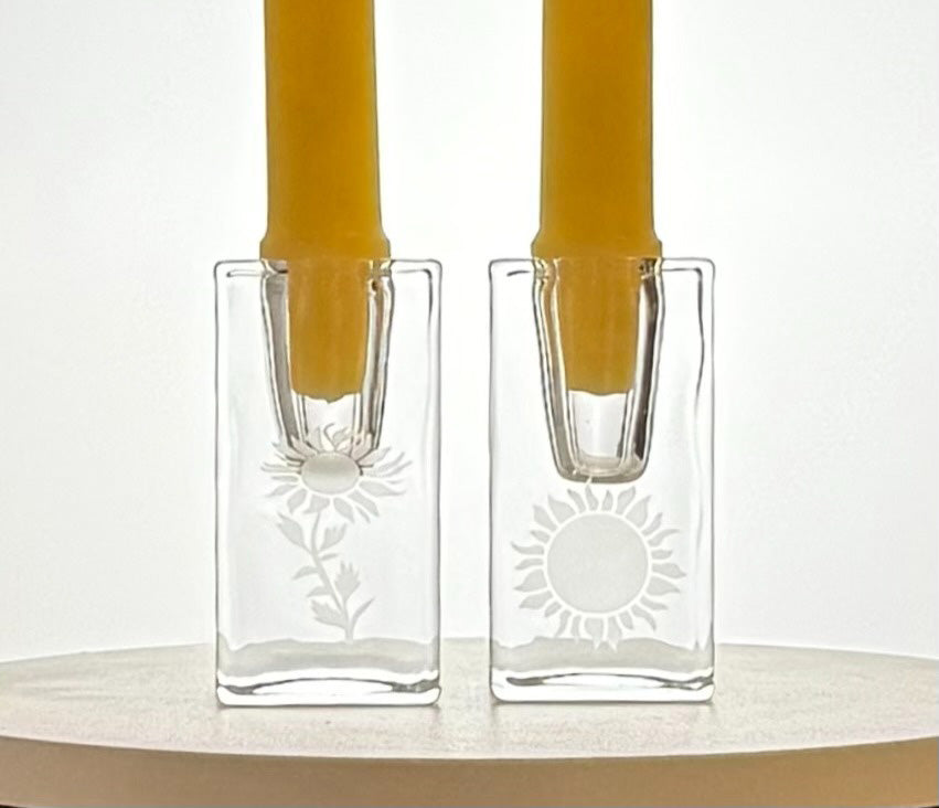 Hand Etched Taper Candleholders - Botanical Minimal Design   Hand-etched Home Decor
