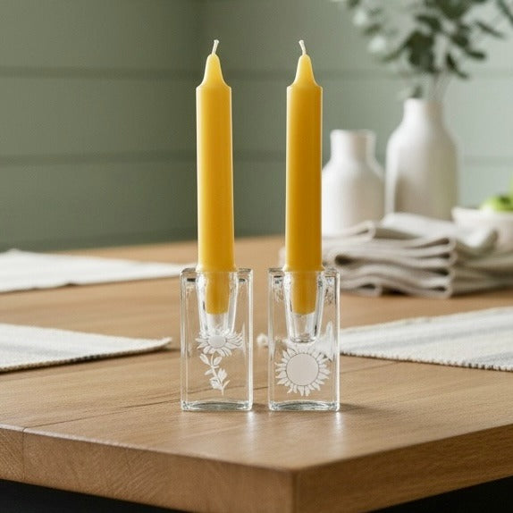 Hand Etched Taper Candleholders - Botanical Minimal Design   Hand-etched Home Decor