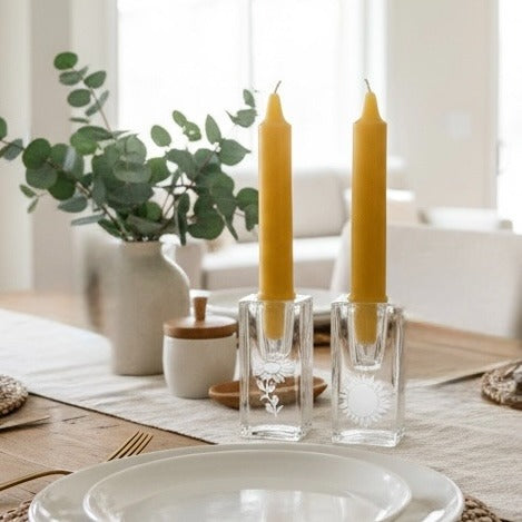 Hand Etched Taper Candleholders - Botanical Minimal Design   Hand-etched Home Decor