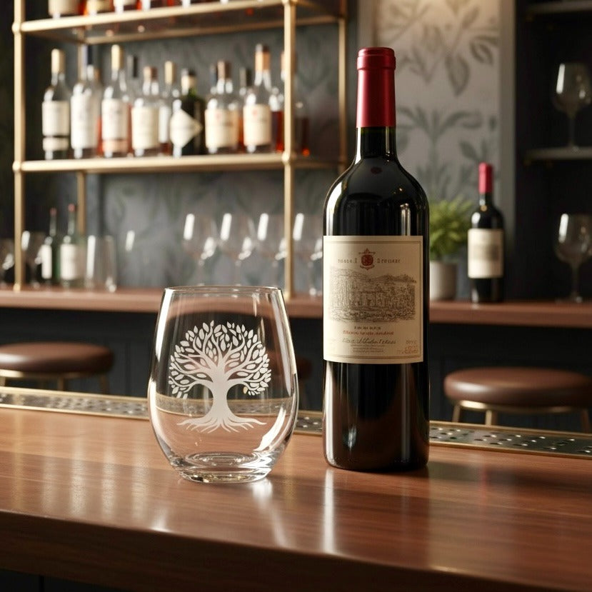 Hand Etched Wine Glass - Botanical Minimal Designs - Hand-etched Glass Gift