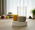 Etched Glass Candle Holder with Cement Base - Hand-etched Modern Rustic Home Decor